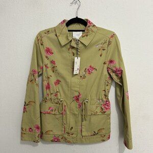 A Loves A Floral Cinched Waist Beige Pink Zip Lightweight Jacket Sz XS MSRP $169